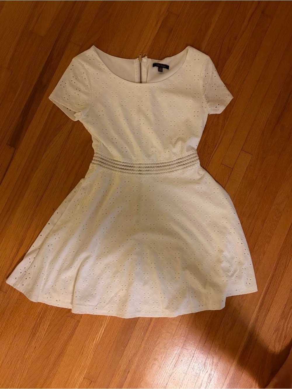 City Studio White Eyelet Fit-and-Flare Dress with Waist Trim